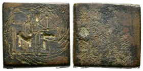 Byzantine 3 Nomismata Square Weight, c. 5th-7th centuries AD, 13.44g, 18mm. NΓ, cross above; all within wreath / Blank. Near Very fine.