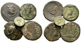 Lot of 5 mixed bronze coins, including Roman Provincial, Barbaric imitation and Byzantine. Fine to Good Fine