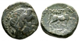 Macedon, Amphipolis, c. 187-168/7 BC, Æ, 6.26g, 16mm. Head of Poseidon right / Horse prancing right. SNG ANS 123-9; SNG Cop. 64-7. Near Very Fine