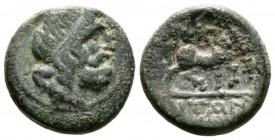 Macedon, Amphipolis, c. 187-168/7 BC, Æ, 5.47g, 16mm. Head of Poseidon right / Horse prancing right; monogram to right. Touratsoglou 8; SNG ANS 128. A...
