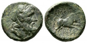 Macedon, Amphipolis, c. 187-31 BC, Æ, 9.34g, 19mm. Laureate head of Zeus right / Bull butting right; monogram below. SNG ANS -; SNG Cop. 63; BMC -. Ne...