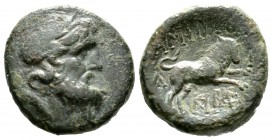 Macedon, Amphipolis, c. 187-31 BC, Æ, 7.71g, 19mm. Laureate head of Zeus right / Bull butting right; monogram below. SNG ANS -; cf. SNG Cop. 63; BMC -...
