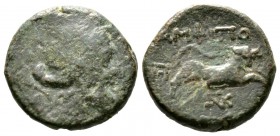 Macedon, Amphipolis, c. 187-168/7 BC, Æ, 5.86g, 17mm. Head Artemis right / Bull running right. Touratsoglou 12; SNG Cop. 72-3. Good Fine