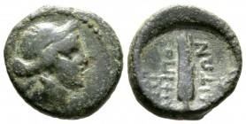 Macedon, Amphipolis, c. 187-31 BC, Æ, 4.87g, 16mm. Head of Artemis(?) right / Corn-ear. SNG ANS 107-8; SNG Cop. 60. About Very Fine