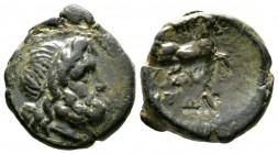 Macedon, Amphipolis, c. 187-168/7 BC, Æ, 6.02g, 19mm. Head of Poseidon right / Horse prancing right. SNG ANS 123-9; SNG Cop. 64-7. Very Fine