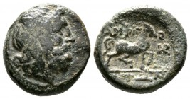 Macedon, Amphipolis, c. 187-168/7 BC, Æ, 6.57g, 17mm. Head of Poseidon right / Horse prancing right; monogram to right. Touratsoglou 8; SNG ANS 123-9....