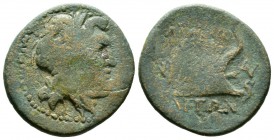 Macedon, Amphipolis, c. 187-168/7 BC, Æ, 7.78g, 24mm. Laureate head of Zeus right / Prow of galley right; monogram to left and right. Mouchmov 5997; S...