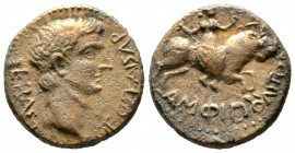 Tiberius (14-37), Macedon, Amphipolis, Æ, 7.71g, 20mm. Bare head right / Artemis Tauropolos riding bull right. RPC I 1632; Varbanov 3139; SNG ANS 169....