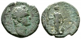 Domitian (81-96), Macedon, Amphipolis, Æ, 6.22g, 20mm. Laureate head right / Artemis Tauropolos standing l., holding long torch and resting on shield....