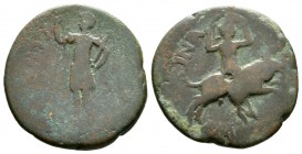 Trajan (98-117), Macedon, Amphipolis, Æ, 6.44g, 22mm. Statue of Trajan standing left, raising right hand and holding sceptre in left / Artemis Tauropo...