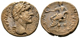 Antoninus Pius (138-161), Macedon, Amphipolis, Æ, 6.27g, 20mm. Laureate head right / Tyche seated left, holding patera. RPC IV Online 4232 (temporary)...