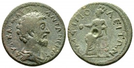Marcus Aurelius (161-180), Macedon, Amphipolis. Æ, 8.32g, 23mm. Laureate and draped bust right / Tyche seated left, holding patera. RPC IV online 6615...