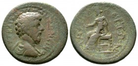 Marcus Aurelius (161-188), Macedon, Amphipolis, Æ, 9.72g, 25mm. Bareheaded, draped and cuirassed right / Tyche seated left, holding patera. RPC IV Onl...
