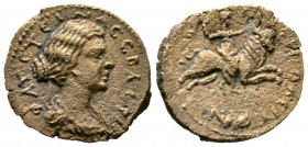 Faustina Junior (Augusta, 147-175), Macedon, Amphipolis, Æ, 3.91g, 19mm. Draped bust right / Artemis Tauropolos riding bull right. RPC IV Online 9854 ...