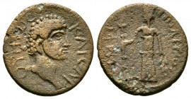 Lucius Verus (161-169), Macedon, Amphipolis, Æ, 3.60g, 18mm. Bare head right / Artemis Tauropolos standing left, holding long torch and twig. Varbanov...