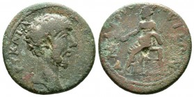 Lucius Verus (161-169), Macedon, Amphipolis, Æ, 8.93g, 23mm. Bare head right / Tyche seated left, holding patera. RPC IV online 6618; Varbanov 3232; S...