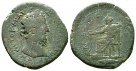 Commodus (177-192), Macedon, Amphipolis, Æ, 10.43g, 26mm. Laureate head right / Tyche seated left, holding patera; in exergue, fish left. RPC IV Onlin...
