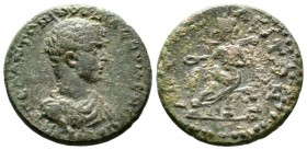 Diadumenian (Caesar, 217-218), Macedon, Amphipolis, Æ, 6.64g, 22mm. Bare-headed, draped and cuirassed bust right / Tyche seated left, holding patera. ...