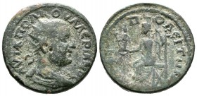 Valerian I (253-260), Macedon, Amphipolis, Æ, 11.92g, 25mm. Radiate, draped and cuirassed bust right / Tyche seated left, holding statue of Artemis Ta...