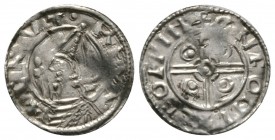 DENMARK or SWEDEN, Anonymous, Silver penny / denar, 0.95g, 18mm, Imitation of pointed helmet type of Cnut (1016-35) Obv: Bust left wearing pointed hel...