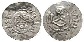Low Countries, North, FRIESLAND, Godfrey the Bearded as duke of Lower Lorraine (1046-56), Silver penny / denar, 0.74g, 18mm. Dbg 1311 Obv: Bearded hea...