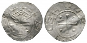 Low Countries, North, TIEL, Imperial mint, Henry IV (1056-1106), Silver penny / denar, 0.91g, 19mm. Ilisch (1997/8) 3.22 var. Obv: Mitred triangular h...