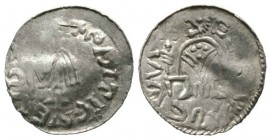 Bohemia, SPYTIHNEW II (1055–61). Silver penny / denar, Prague, 0.94 gms; 19 mm. Facing cloaked figure holding spear +SPITICNEVDX / Figure with tiny he...