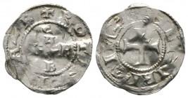 Germany, CORVEY, Abbots, Ruthard (1046-50), Silver penny / denar, 1.17g, 19mm. Dbg 735

Obv: Cross, +HEINRICIMP
Rev: CVRBIA in form of cross, +ROTH...