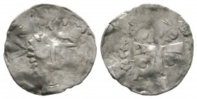 Germany, WORMS, Anonymous, Silver penny / denar, 0.84g, 17mm. Joseph 22 Obv: Cross with four pellets in angles, crescent over one pellet, inscription ...
