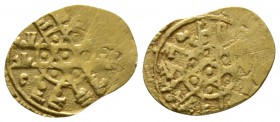 Sicily, Palermo, al-Mustansir (1036-1094), AV Robai, 0.97g, 14mm. Cufic inscription arranged in six lines forming a starlike pattern / Cufic inscripti...