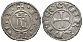 GENOA Republic 1139-1339, Anonymous (in name of Conrad II), Silver grosso of four denarii struck c.1280, 1.31g, 20mm. •I•A•NV•A• Genose 'gate' / CVNRA...