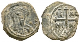 Crusaders, Antioch, Tancred (1104-12), Æ folllis Second type, 3.63. 18mm. Facing bust with drawn sword / IC - XC - NI - KA in angles of cross. Metcalf...