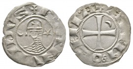 Crusaders, Antioch, Bohemund III (1163-1201), Denier, 0.97g, 16mm. Helmeted and mailed head left; crescent before, star behind / Cross pattée; crescen...
