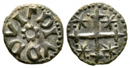 Wallachia, Radu I, c. 1377-1383, AE Ban, 1.08g, 13mm. IPDIVDDV, sunburst / Cross with a star and two pellets in each angle. Buzdegan 78a Very Fine, cl...