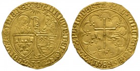 Anglo-Gallic, Henry VI (1422-1461), Salut d’or 1423, Saint-Lô, Arnoulet Rame, mintmaster, 3.29g, 26mm. The Annunciation: the Virgin, nimbate, standing...