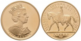 Great Britain, Elizabeth II (1952-present), Gold Proof Golden 5 Pounds Crown 2002, Gold Jubilee, 40.34g, 38mm. Uncirculated