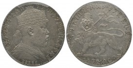 Ethiopia, Menelik II, Birr, EE 1892 (1899), Paris, KM19 PCGS AU53