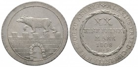 Germany, Anhalt-Bernburg, Alexius Friedrich Christian (1796-1834), Gulden, 1808 HS, bear on wall, rev value and date within wreath (AKS 3; J 50). In P...
