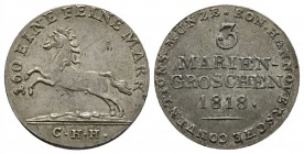 Germany, Braunschweig-Calenberg-Hannover, Georg III (1815-1820), 3 Mariengroschen 1818, 3.23g, 22mm. AKS 12. Extremely Fine. From the collection of a ...