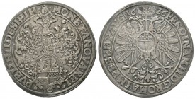 Germany, Hildesheim, City, Taler, 1622, 29.05g, 44 mm, arms with ornate scroll-work and maiden over / imperial eagle, orb on breast. Dav 5420. Removed...