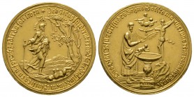 Germany, Nurnberg, AV Baptism Medal - 2 Ducat, c. 1750, 6.94g, 29mm. Priest baptizing a child with a radiant dove ascending towards the Heavenly Fathe...