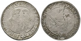 Germany, Sachsen, Christian II with Johann Georg and August (1591-1611), Taler 1610, Dresden, 28.77g, 40mm. Dav. 7566. Some marks, Very Fine