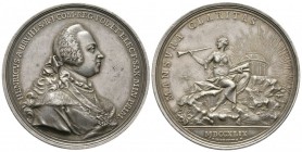 Germany, Saxony, Friedrich August II (1733-63), silver medal, 1749, by C.S. Wermuth, 58.39g, 46 mm, for his Prime Minister Heinrich Graf v Bruhl, drap...