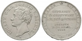 Germany, Saxony, Johann (1854-1873), Taler 1855 F, Dresden, commemorating King's visit to the mint, 22.30g, 34mm. AKS 156; Davenport 885. Good Very Fi...