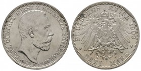 Germany, Schwarzburg-Sonderhausen, Karl Gunther (1880-1908), 3 Mark, 1909 A, head right, rev eagle (AKS 46; J 170). In PCGS holder graded MS64 From th...