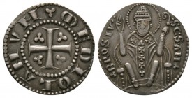 Milan, First Republic (1250-1310), Ambrosino or Grosso da 8 denari, 2.79g, 21mm. Cross / St. ambroseseated facing. CNI 10/22. Good Very Fine with an o...
