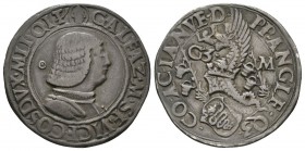 Italy, Milano, Galeazzo Maria Sforza (1466-1476), Testone, 9.55g, 29mm. Armoured bust right; pellet-in-annulet to left / Crested helmet left above coa...