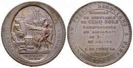 France, banque Monneron, Medal 1792, Birmingham, by F. Dupré, 27.53g, 40mm. VIVRE LIBRES - OU MOURIR, PACTE FÉDÉRATIF, 14 JUILLET 1790 / MONNERON FRER...