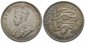 Cyprus, George V (1910-1936), Forty-Five Piastres, 1928, 50th Anniversary of British Rule. KM 19. Few very minor knocks on obverse otherwise Mint Stat...