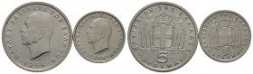 Greece, King Paul (1947-1964), 2 Drachmai and Drachmai, 1954, Both Hollow Cheek variety. Divo 117v and 119v. Some marks, Good Extremely Fine (2) We wi...